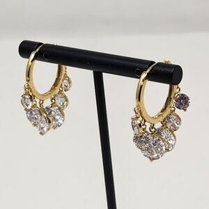 Dangle Clear Crystal Gold Tone Hoop Earrings Hinged Costume Fashion Jewelry